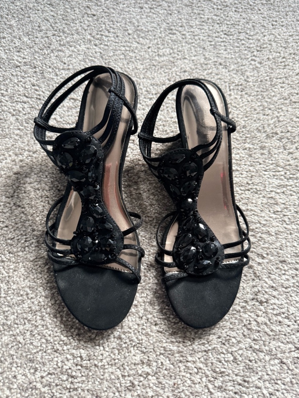 Jaclyn Smith Black Jeweled Strappy Evening Sandals